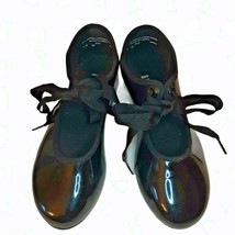 2M Girls Black Patent Bloch brand Techno Tap Shoes with Ribbon Tie - $14.93
