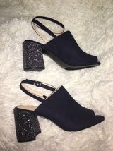 Nine West Good Looking Blue Suede Block Glitter Heel Open Toe 9 new - $33.03