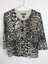Cable &amp; Gauge Women&#39;s Size Small Brown Animal Print 3/4 Sleeve Silk Knit... - £11.62 GBP
