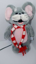 Vintage plush gray mouse pink ears tummy string tail red white scarf SWIB Korea - $12.86