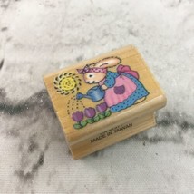 Vintage 1997 Noteworthy Rubber Stamp Bunny Watering Wood Mounted 1” Square - £3.71 GBP