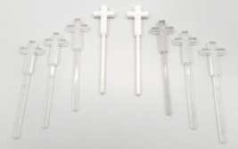 Eight Vintage Plastic Clear and White Crosses For Ceramics - £12.47 GBP