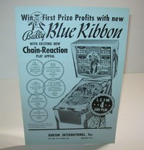 Blue Ribbon Pinball Flyer Original 1965 Bally Flipper Game Vintage Artwork Sheet - £38.94 GBP