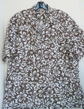 Aloha Republic Hibiscus Flower Hawaiian Shirt L Coconut Buttons Brown White - £20.95 GBP