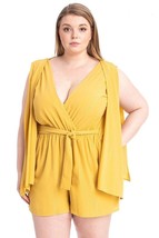 Women&#39;s Plus Size Yellow Shimmer Fabric Draped Romper (3XL) - $39.11