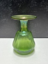 Circa 1900 Loetz Glass Diana Ciselé Bud Vase Green Yellow Iridescent 4 1/8&quot; - $173.25