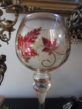 TALL  15 1/2&quot; WINE GLASS FLOATING CANDLE, HANDPAINTED WITH LEAVES [*BAR] - £50.84 GBP