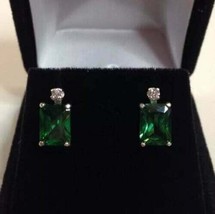925 Sterling Silver Natural Handmade 10 Ct Emerald stone Antique Earrings - £35.93 GBP