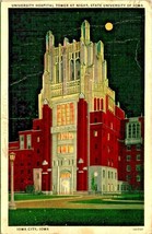 Night View University of Iowa Hospital Tower Iowa City IA WB Postcard Full Moon - £3.12 GBP