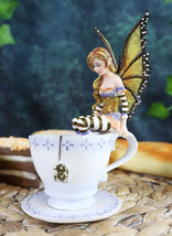 Ebros Amy Brown Fantasy Teacup Mocha Coffee Fairy Figurine Warm Toes 6.5&quot;H - £32.64 GBP