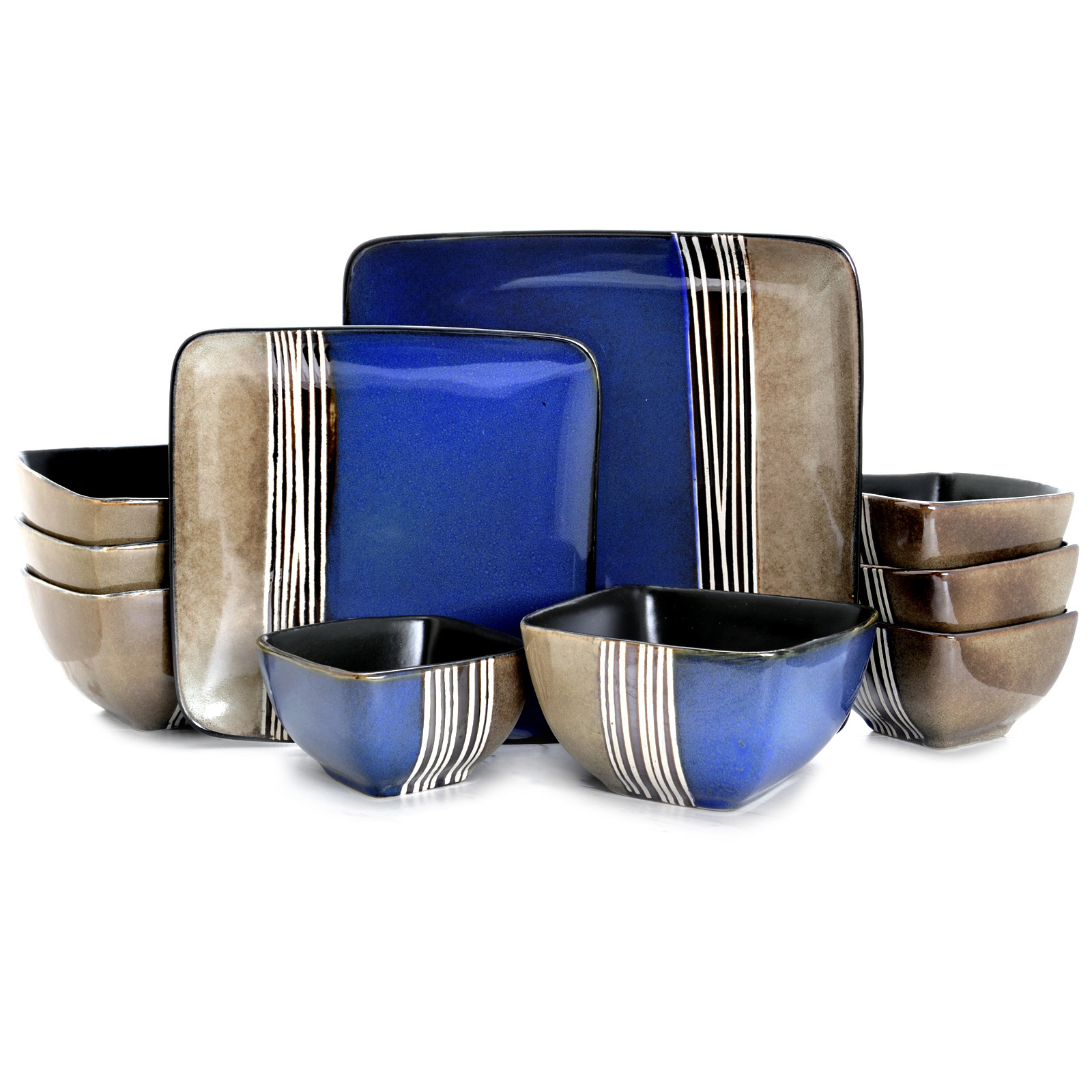 Elama Uptown Loft 16 Piece Double Bowl Stoneware Dinnerware Set - $84.95