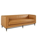 Devote Vegan Leather Sofa Tan Channel Tufted - $1,556.76 CAD