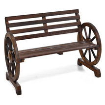 2-Person Outdoor Wooden Wagon Wheel Garden Bench-Brown - £139.94 GBP