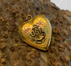 Vtg 1/20 10K Gold on Sterling Silver US Navy Sweetheart Locket Charm Kee... - $79.95