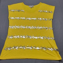 Laura Ashley Women Shirt Size M Yellow Stretch Bold Sequin Stripe Sleeveless Top - £9.87 GBP