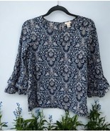 J Crew Size 6 Floral top 3/4 Long Sleeve Flutter Sleeve blue 100% cotton - $26.73