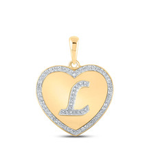 10kt Yellow Gold Womens Round Diamond Heart L Letter Pendant 1/4 Cttw - £319.28 GBP