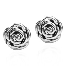 Gorgeous Dimensional Rose .925 Sterling Silver Post Earrings - £20.50 GBP