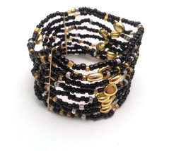 Black Beaded Elastic Bangle Bracelet - Fashion Jewelry - $8.90