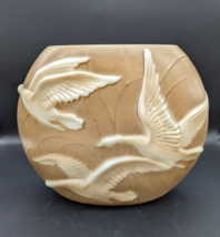 Antique Phoenix Glass Pillow Vase Cream White  3D Geese Swans Flying - £69.37 GBP