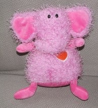 Hallmark Stuffed Plush Pink Elephant B EAN Bag Shaggy Furry Red Heart Valentine - $37.21