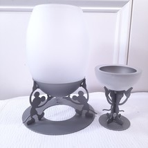 Vintage Disney Mickey Mouse Candle Holder Frosted glass silver silhouett... - £42.16 GBP