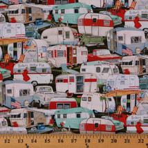 Vintage Trailers Campers Vacation Trucks Cotton Fabric Print by Yard D470.08 - £24.03 GBP