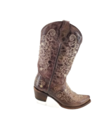 Teens Corral Brown Leather Embroidered Snip Toe Western Cowgirl Boots Si... - $70.95