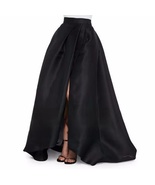 BLACK Taffeta Party Prom Maxi Skirt Women Plus Size A-line Slit Taffeta ... - $89.99