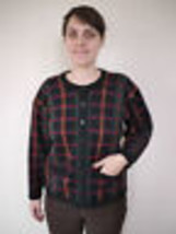 Vintage JAEGER Plaid 100% Lambs WOOL Womens Sweater CARDIGAN UK Made 38 - £48.06 GBP