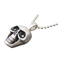 Stainless Steel CZ Skull Head Pendant and Beaded Ball Chain Necklace 24&quot; - £23.89 GBP