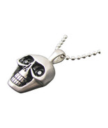Stainless Steel CZ Skull Head Pendant and Beaded Ball Chain Necklace 24&quot; - $41.01 CAD