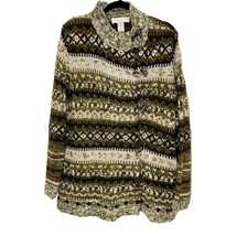 Evan Picone sweater 1X Vintage 1990&#39;s Oversized striped women&#39;s cardigan toggle - £13.93 GBP