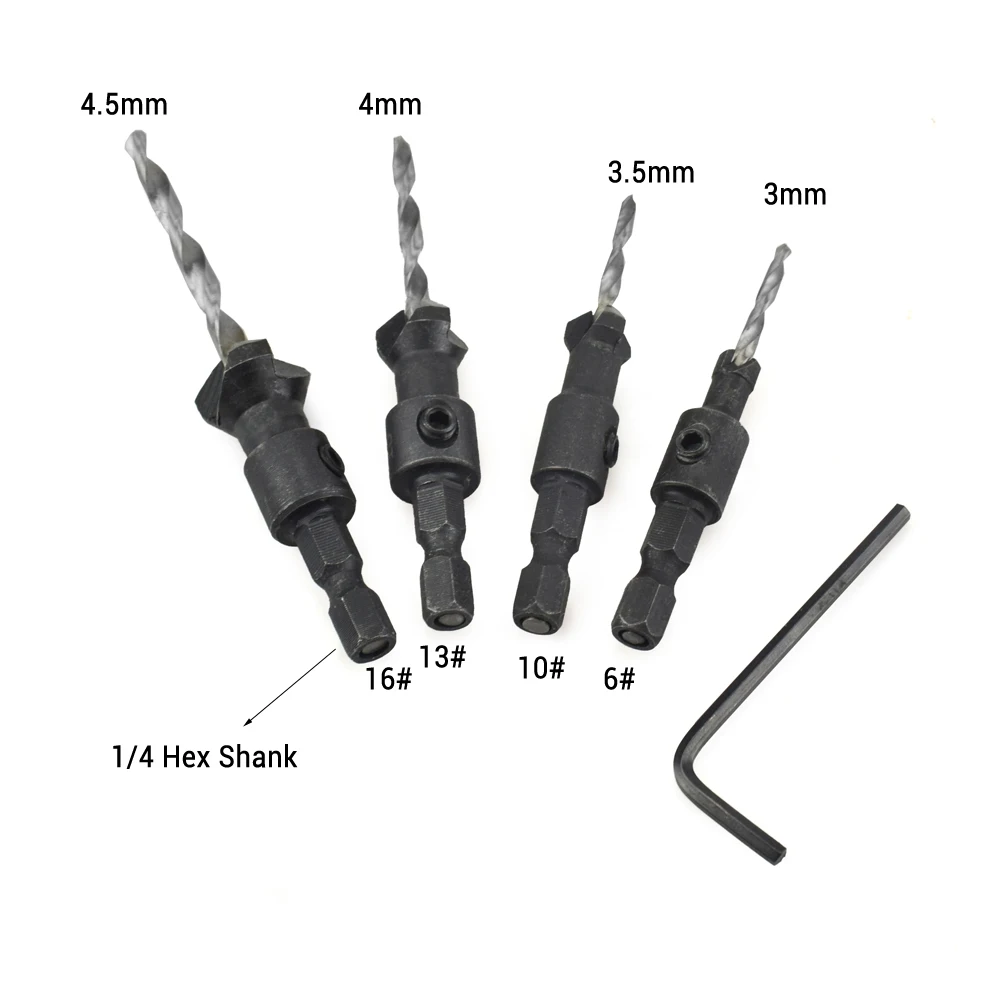 5Pcs wor Countersink Drill Bit Set Electric Carving Tools Boring Counterbore Hex - £167.23 GBP