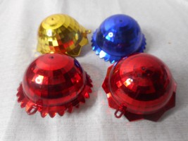 Vtg Diorama Jewel Brite Decagon Plastic Christmas Ornaments 4pcs Double Bells - £15.78 GBP