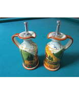 Vintage Italy Majolica Pair Of Oil Decanters Cruet Cork Pourer 5 1/2&quot; 93b - $1,053.55 MXN