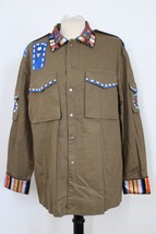 Ark &amp; Co L Olive Brown Military Style Bead Patch Jacket - £23.33 GBP