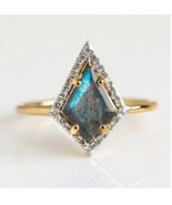 Natural Labradorite Kite Cut Engagement Ring, 14K Yellow Gold Plated For... - £43.80 GBP