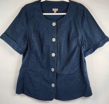 J Jill Shirt Womens 18 Blue Band Collar Button Up Front Pocket Short Sleeve Top - £21.79 GBP