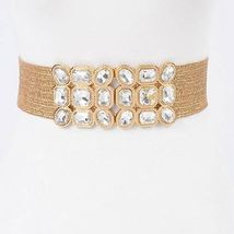 Rhinestone &amp; Metallic Straw Stretch Belt in Gold - $17.82