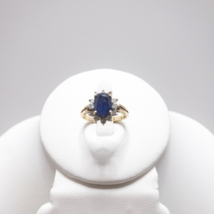 10K Gold Diamond Ring Blue Gemstone Tourmaline(?) Iolite(?) Halo Coktail EV 2 - £269.91 GBP