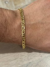 10K Yellow Gold Bracelet, Tiger Eye Double Link, Unisex Bracelet, Birthday Gift - £183.85 GBP