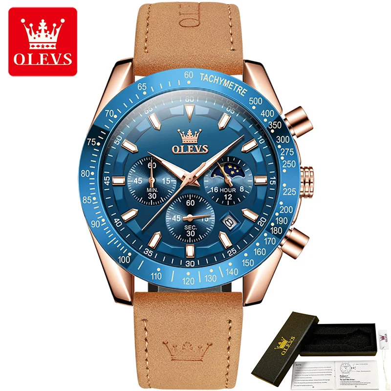 Watch OLEVS 9957  Multi-function  For Men, Leather Strap Waterproof Men    - $62.61