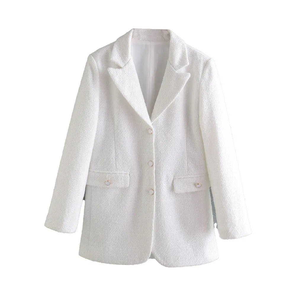 DiYiG Women    Breasted Textured Blazer Retro Casual Long Sleeves Flap Pockets F - £187.74 GBP