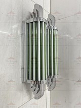 Art Deco Chrome Wall Light Sconce with Green &amp; Milk Glass Rod – Vintage Lighting - $1,075.14