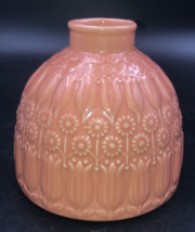 Anthropologie Pink Tulip &amp; Sunflower Floral Bottle Style Vase 5.25&quot; Tall - £43.43 GBP