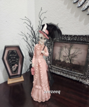 Rachel Zoe Halloween Pink Victorian Skeleton Holding Black Umbrella Figurine - £31.41 GBP