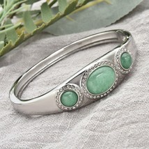 Green Aventurine &amp; Austrian Crystal Cuff Ladies Bracelet 316L Stainless Steel - £14.92 GBP