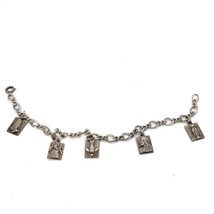 Vtg Signed Sterling Carved Religious Faith 5 Charms Dangle Chain Bracelet 6 1/2 - £59.27 GBP