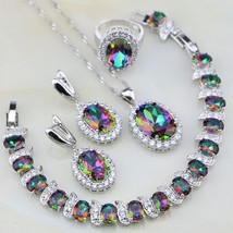 Rainbow Mystic Fire White Crystal 925 Sterling Silver Jewelry Sets For Women Wed - £28.46 GBP